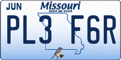 MO license plate PL3F6R