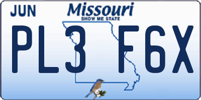 MO license plate PL3F6X