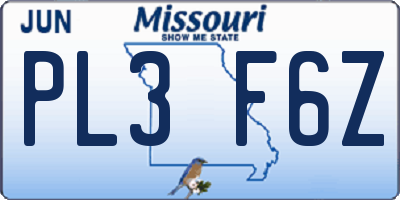 MO license plate PL3F6Z
