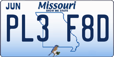 MO license plate PL3F8D
