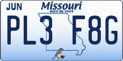 MO license plate PL3F8G