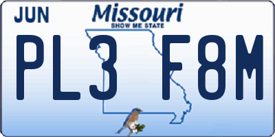 MO license plate PL3F8M