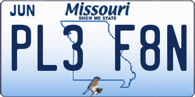 MO license plate PL3F8N