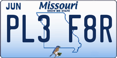 MO license plate PL3F8R