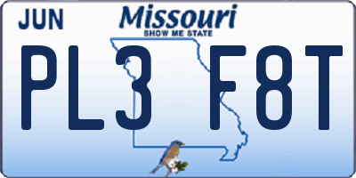 MO license plate PL3F8T