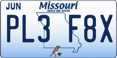 MO license plate PL3F8X