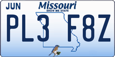 MO license plate PL3F8Z