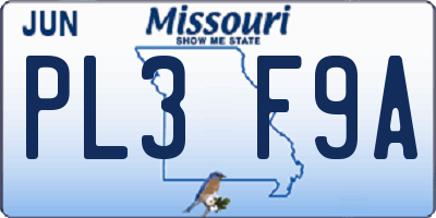 MO license plate PL3F9A