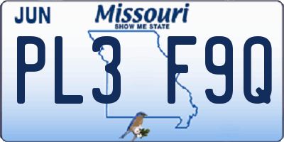 MO license plate PL3F9Q