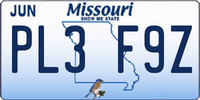 MO license plate PL3F9Z
