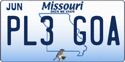 MO license plate PL3G0A