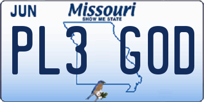 MO license plate PL3G0D