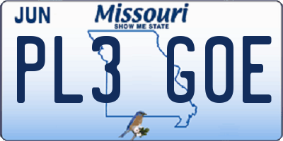 MO license plate PL3G0E