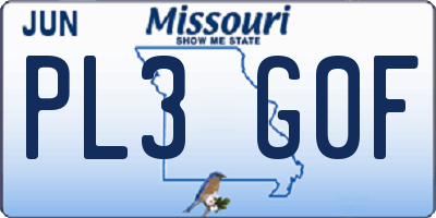 MO license plate PL3G0F