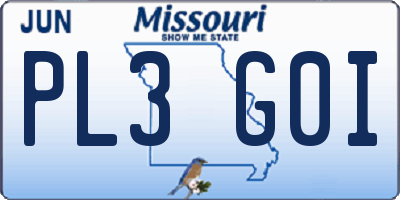 MO license plate PL3G0I