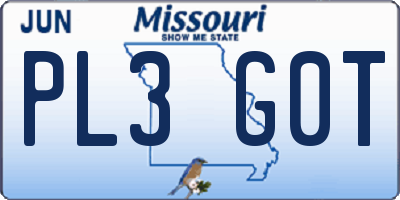 MO license plate PL3G0T
