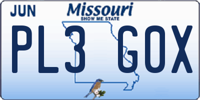 MO license plate PL3G0X