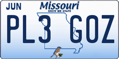 MO license plate PL3G0Z