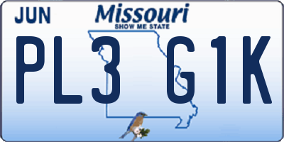 MO license plate PL3G1K