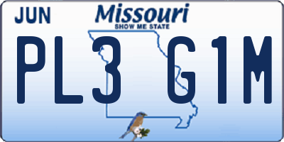 MO license plate PL3G1M