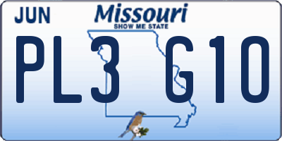 MO license plate PL3G1O