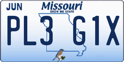 MO license plate PL3G1X