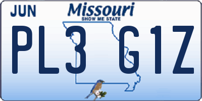 MO license plate PL3G1Z