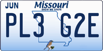 MO license plate PL3G2E