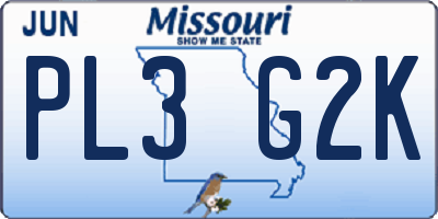 MO license plate PL3G2K