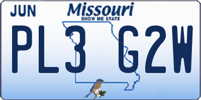 MO license plate PL3G2W