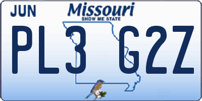 MO license plate PL3G2Z