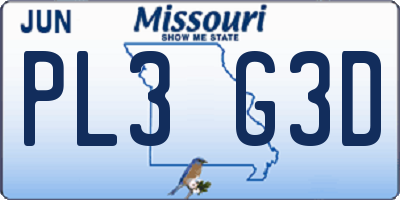 MO license plate PL3G3D