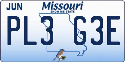MO license plate PL3G3E