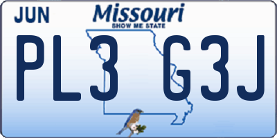 MO license plate PL3G3J