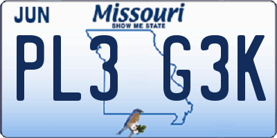 MO license plate PL3G3K
