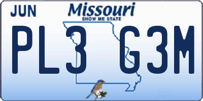 MO license plate PL3G3M