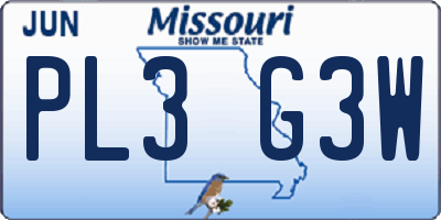 MO license plate PL3G3W