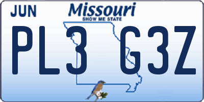 MO license plate PL3G3Z