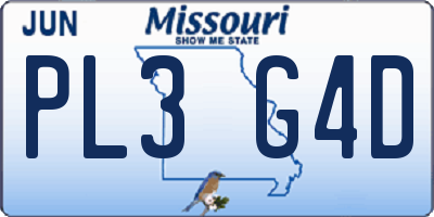 MO license plate PL3G4D
