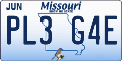 MO license plate PL3G4E