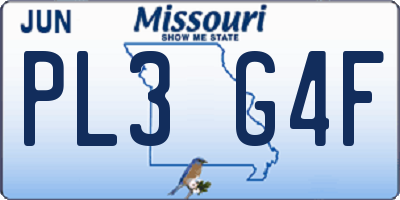 MO license plate PL3G4F