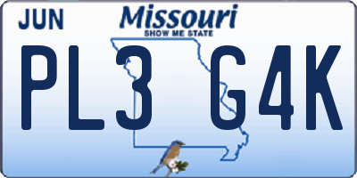 MO license plate PL3G4K