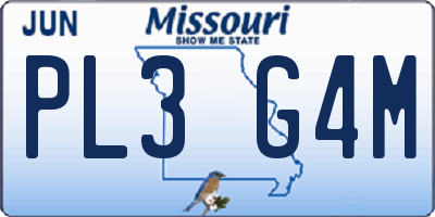 MO license plate PL3G4M