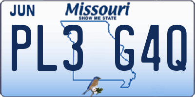 MO license plate PL3G4Q