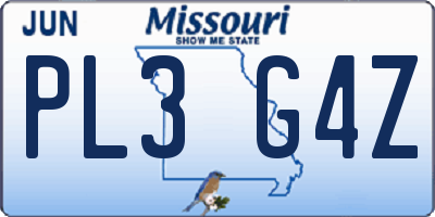 MO license plate PL3G4Z