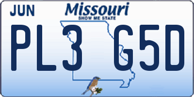 MO license plate PL3G5D