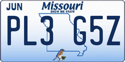 MO license plate PL3G5Z