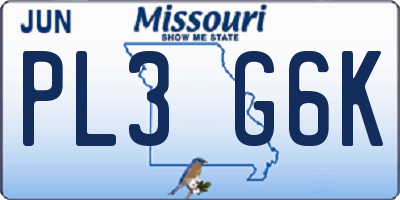 MO license plate PL3G6K