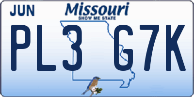 MO license plate PL3G7K