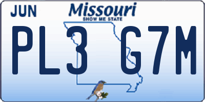 MO license plate PL3G7M
